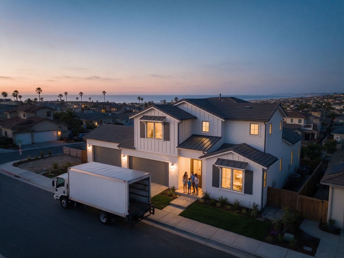 San Diego home at dusk