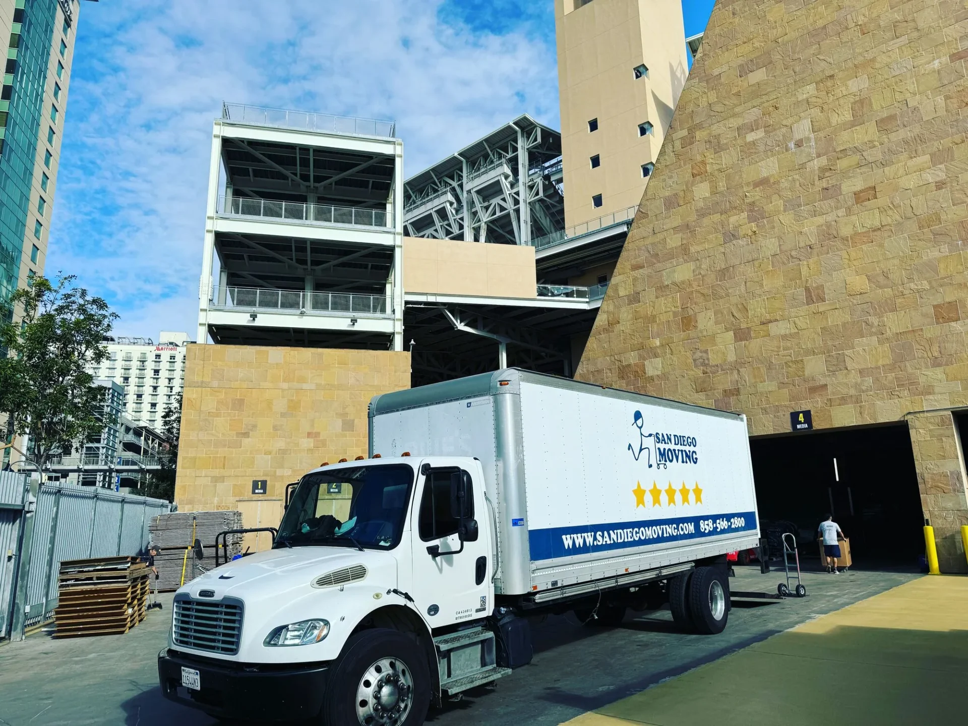San Diego Moving truck on a commercial job next to Petco Park
